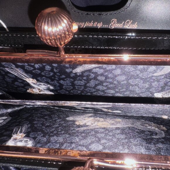 Ted Baker of London Black Patent Leather Rose Gold Kiss-Lock Wallet NWT - Picture 7 of 12